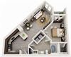 1 Bed 1 Bath 696 square feet 3d furnished floor plan Columbia
