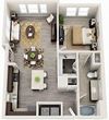 1 Bed 1 Bath 758 square feet 3d furnished floor plan Emmet