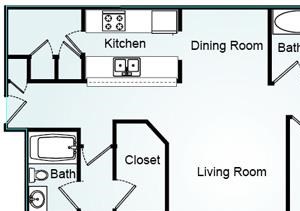 Yorktown - Three Bedroom-2 Bath Floorplan 3 Bed, 2 Bath, 1332 square feet floor plan Yorktown