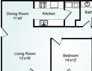 THE DOGWOOD Floorplan The Dogwood, 2 Bed, 1 Bath, 1051 sq. ft.