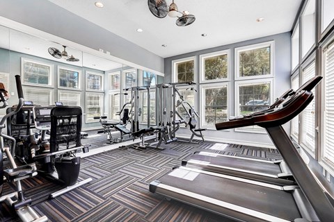 Apartments in Briarcliff Georgia for Rent – One K Apartments - A well-equipped gym with treadmills, weights, and exercise machines.