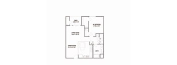 A floor plan of a house with a living room, dining room, two bedrooms and a bathroom.