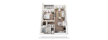 Luxury Apartments in Pompano Beach, FL – Gateway Luxury – 3D floorplan of our One bedroom apartment