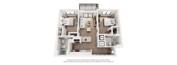 Apartments for Rent in Pompano Beach, Fl 33069- Gateway Luxury- 3D floorplan of our two bedroom with smaller balcony