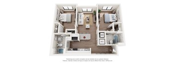 Apartments for Rent in Pompano Beach, Fl 33069- Gateway Luxury- 3D floorplan of our two bedroom apartment with no balcony or terrace