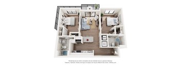 Apartments for Rent in Pompano Beach, Fl 33069- Gateway Luxury- 3D floorplan of our two bedroom with wrap around balcony