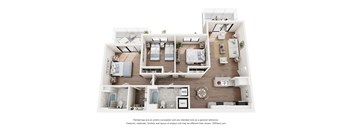 Pet-Friendly Apartments In Pompano Beach- Gateway Luxury- 3D floorplan of our three bedroom apartment