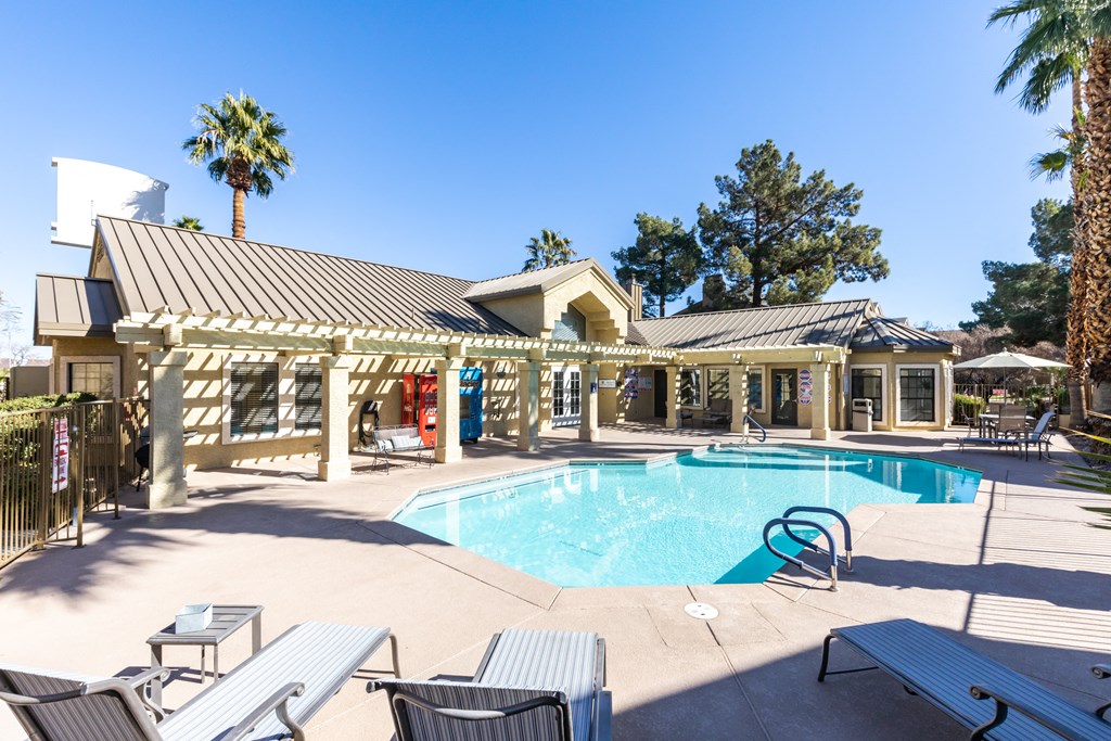the swimming pool at our apartments in palm springs