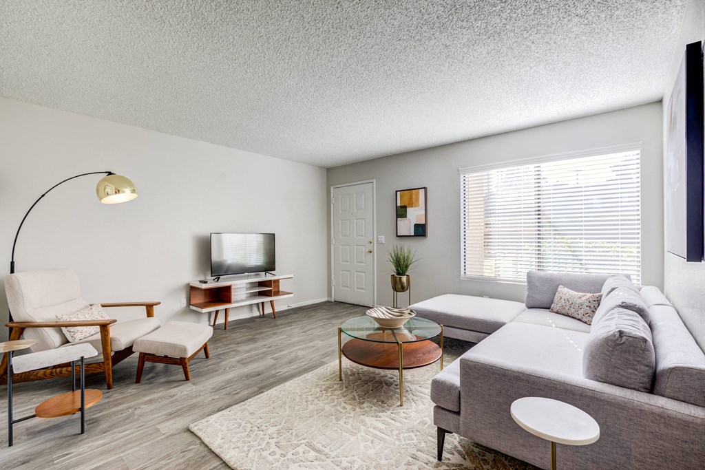 a living room with a couch and a tv