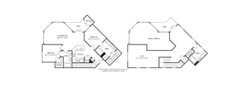 A floor plan of a house with two bedrooms, a living room, a bathroom, a kitchen, and a laundry area.