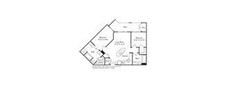 A floor plan of a house with a living room, two bedrooms, a bathroom, a kitchen, and a pantry.