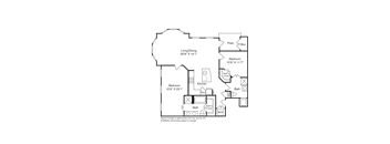 A floor plan of a house with a living/dining room, two bedrooms, a bathroom, a kitchen, and a walk-in closet.