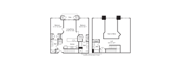 A floor plan of a two-bedroom apartment with a living room, kitchen, and bathrooms.