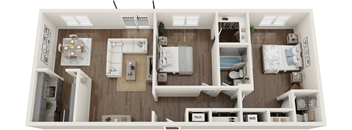 this is a 3d floor plan of a 824 square foot 1 bedroom apartment at the