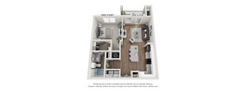a 3d floor plan of a102 with a bedroom and a living room