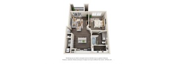 Apartments in Duluth, GA 30096 for Rent – Grande Club - A 3D floor plan of our one bedroom apartments