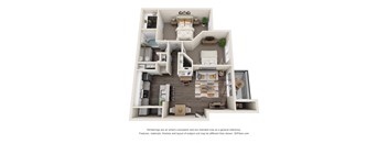Apartments in Duluth, GA 30096 for Rent – Grande Club - A 3D floor plan of our two bedroom one bathroom apartments