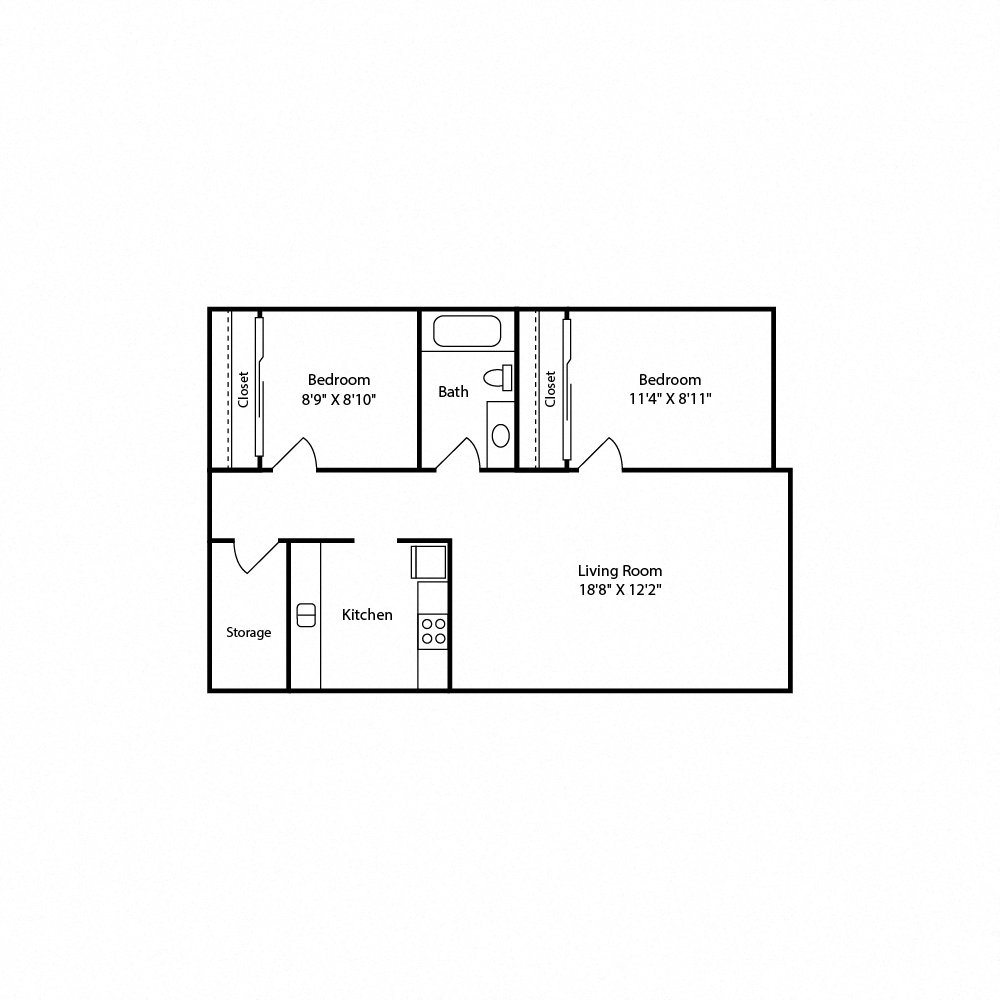 2 br, 1 ba, 815 sq. ft.