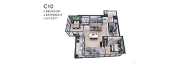 A 1,201 square foot condo with two bedrooms and two bathrooms is displayed.