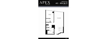 A black and white image of a floor plan for an apartment named Apex.