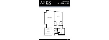 A black and white image of a floor plan for an apartment named Apex.