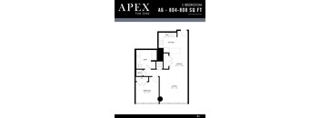 A black and white image of a floor plan for an apartment named Apex.