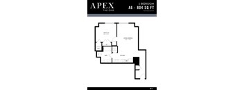 A black and white image of a floor plan for a one bedroom apartment.