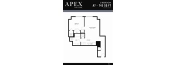 A black and white image of a floor plan for a 1 bedroom apartment.