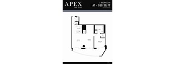 A black and white image of a floor plan for an apartment named Apex.