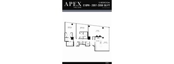 A black and white image of a floor plan for a 2 bedroom apartment.
