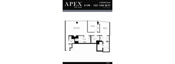 A black and white image of a 2 bedroom apartment floor plan.