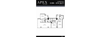 A black and white image of a floor plan for an apartment named Apex.
