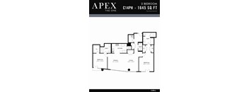 A black and white image of a 2 bedroom apartment floor plan.