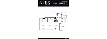 A black and white image of a floor plan for an apartment named Apex.