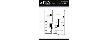 A black and white image of a 2 bedroom apartment floor plan.