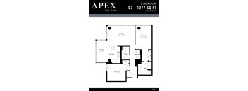 A black and white image of a 2 bedroom apartment floor plan.