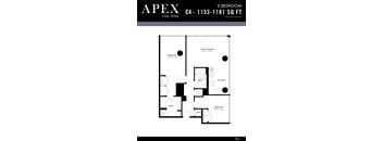 A black and white image of a 2 bedroom apartment floor plan.