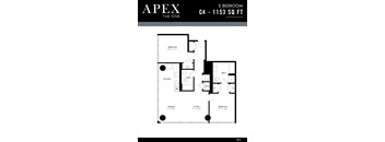 A black and white image of a floor plan for an apartment named Apex.