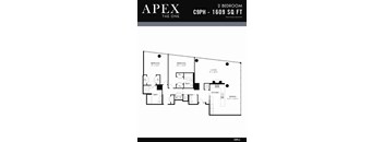 A black and white image of a 2 bedroom apartment floor plan.