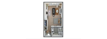A small room with a bed, desk, and chair.