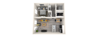 Pet Friendly Apartments in Tempe, AZ – Sono Tempe – 3D Floorplan of our 1 Bed, 1 Bath 659 Sq. Ft. Harris Floorplan