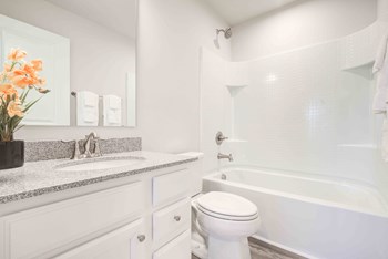 bathroom with stone counter tops and white vanity - Photo Gallery 8