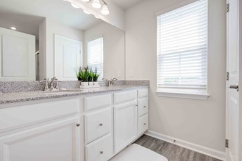 bathroom with stone counter tops and white vanity - Photo Gallery 11