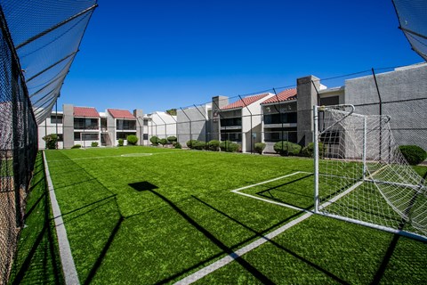 Fenced outdoor sports court at Haven at Lone Mountain apartments in northwest Las Vegas
