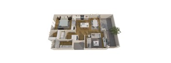 a 3d floor plan of a house with a bedroom and a living room