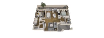 a 3d floor plan of a home with a bedroom and living room