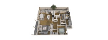 a 3d floor plan of a house with a bedroom and living room