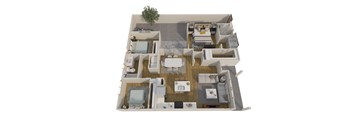 a 3d floor plan of a home with a bedroom and living room