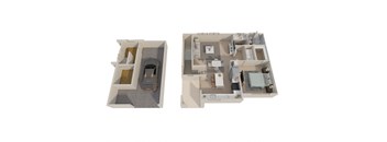 a stylized floor plan of a house with a bedroom and a living room