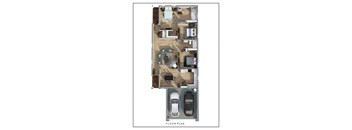 Hawksberry 3D floor plan  3 bedroom 2 bath
